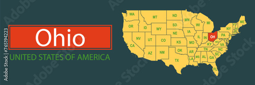 Banner, highlighting the boundaries of the state of Ohio on the map of the United States of America. Vector map borders of the USA Ohio state.