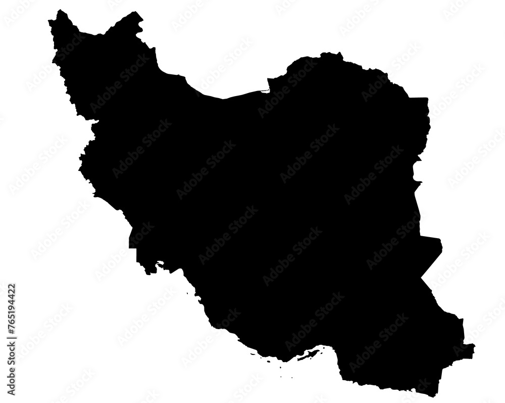 A contour map of Iran. Graphic illustration on a transparent background with black country's borders