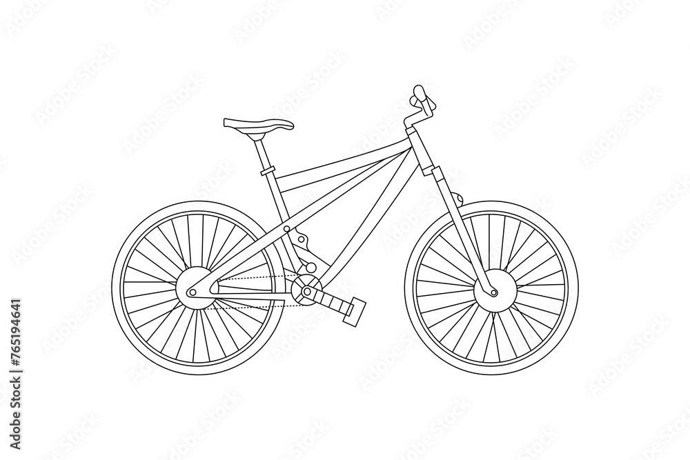 A flat outline stroke line art illustration of a Bicycle on a white background. Both for male and female.