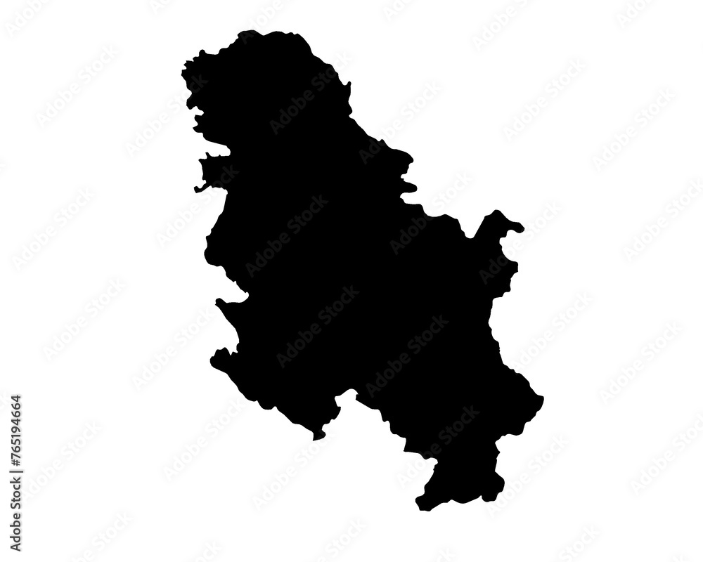 A contour map of Serbia. Graphic illustration on a transparent background with black country's borders