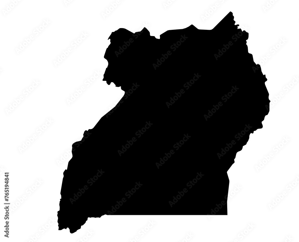 A contour map of Uganda. Graphic illustration on a transparent background with black country's borders