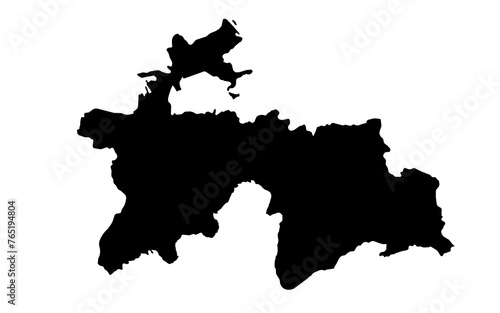 A contour map of Tajikistan. Graphic illustration on a transparent background with black country's borders