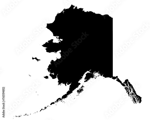 A contour map of USA Alaska. Graphic illustration on a transparent background with black country's borders