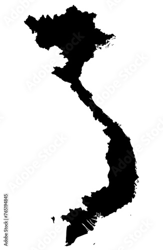 A contour map of Vietnam. Graphic illustration on a transparent background with black country's borders