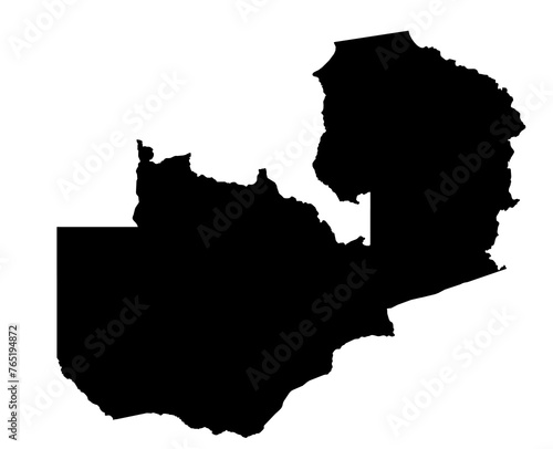 A contour map of Zambia. Graphic illustration on a transparent background with black country's borders