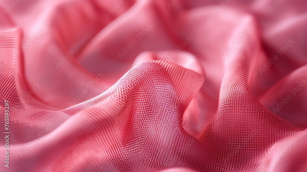 Close-up view of pink fabric with a pronounced weave, creating a sense of gentle undulation suitable for backgrounds or textile design Close-up view of pink fabric with a pronounced weave, creating a sense of gentle undulation suitable for backgrounds or textile design