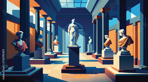 Sunlit Classical Art Gallery With Marble Statues