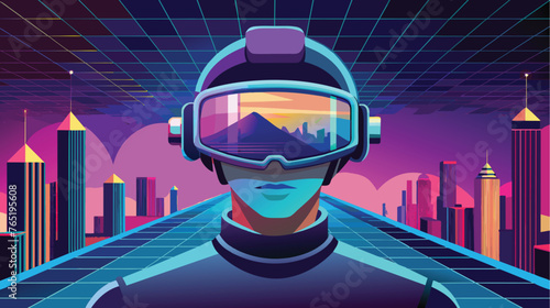 Virtual Reality Experience in Futuristic Cityscape at Dusk