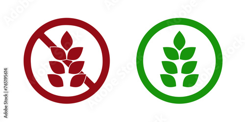 Gluten ban prohibit icon. Not allowed wheat free crossed circle