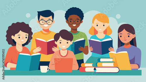 Diverse Group Studying Together at a Library Table