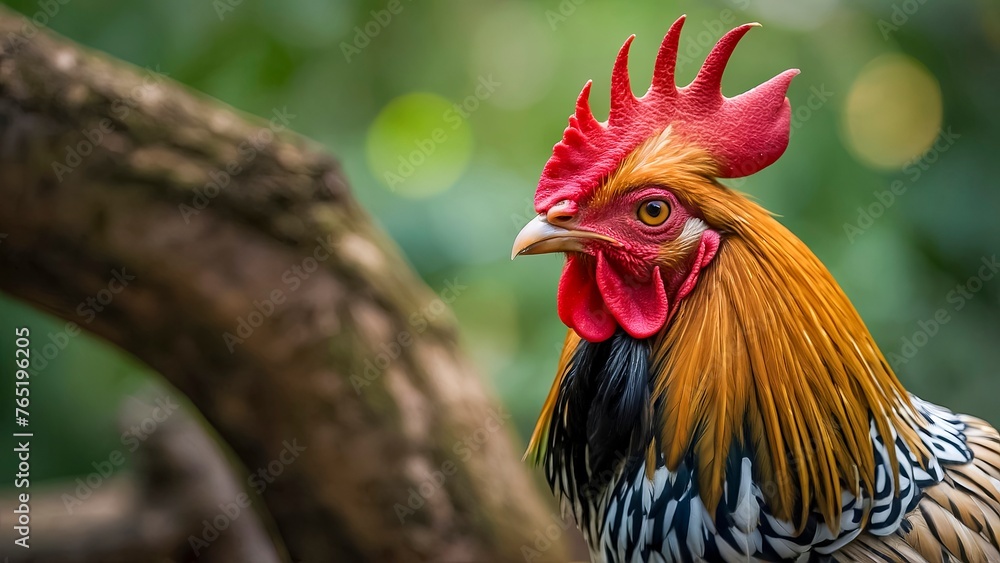 Colorful Rooster Portrait With Sharp Red Comb And Vivid Plumage