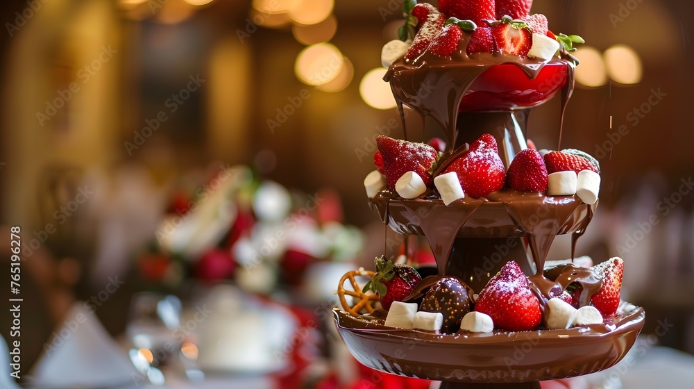 Strawberry Chocolate Fondue with marshmallow and Festive Decorations Strawberry Chocolate Fondue with marshmallow and Festive Decorations