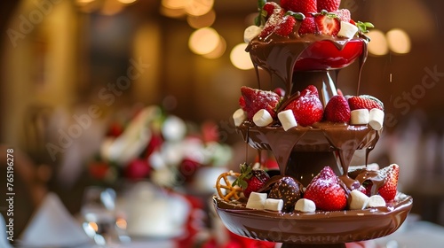 Strawberry Chocolate Fondue with marshmallow and Festive Decorations © Cookiezkiez