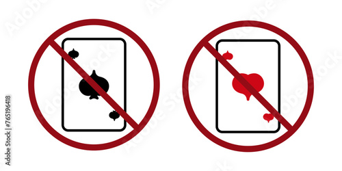 poker ban prohibit icon. Not allowed illegal gambling . Forbidden card games and casino