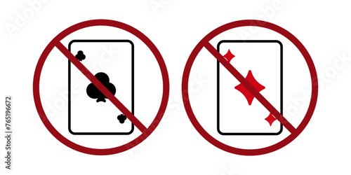poker ban prohibit icon. Not allowed illegal gambling . Forbidden card games and casino