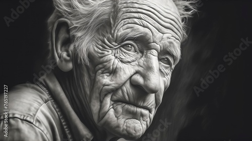 Elderly Man A Lifetime Of Stories In His Eyes  in Black and White