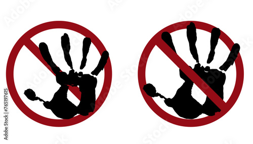 crossed hand silhouette ban prohibit icon. Not allowed hand symbol. Forbidden stop hand