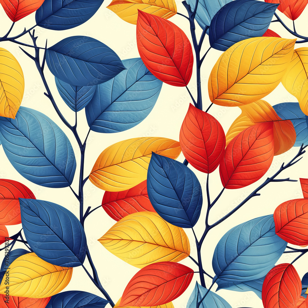 Fototapeta premium Seamless Leaf Pattern in Vibrant Colors