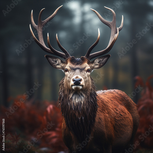 red deer, gazing at the camera, high resolution, hyper-realistic сreated with Generative Ai © Andrii Yablonskyi