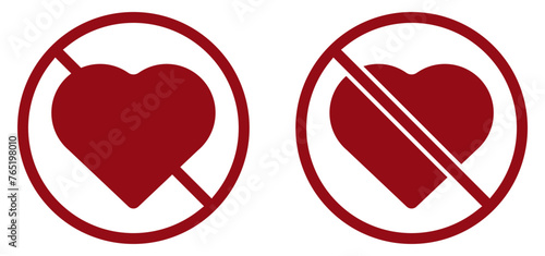 love heart ban prohibit icon. Not allowed to love. Forbidden love valentine photo