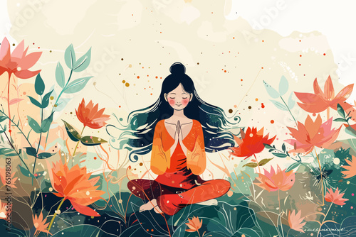 Mindfulness meditation for a healthy mind, individual watering brain sapling that blossoms into happy face, representing relaxation techniques to promote mental wellbeing and positive attitude.