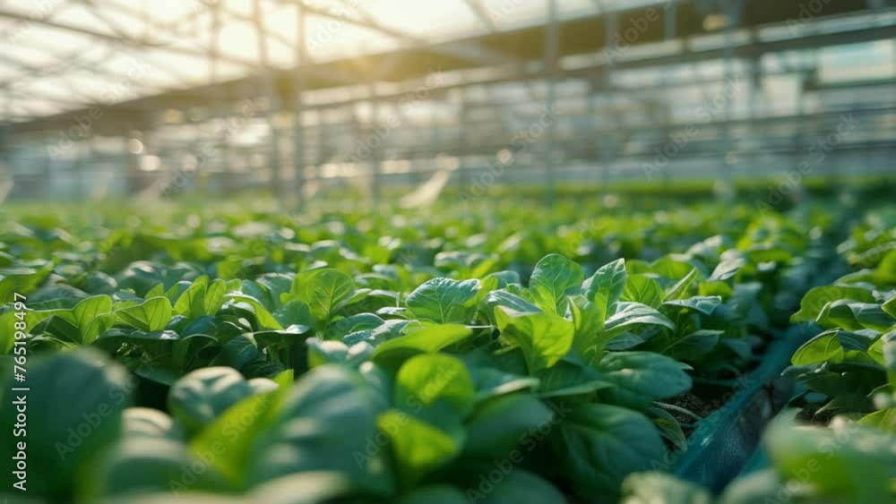Small sprouts in a large greenhouse. Organic farm, industrial farming. Close-up, blurred background with bokeh Small sprouts in a large greenhouse. Organic farm, industrial farming. Close-up, blurred background with bokeh