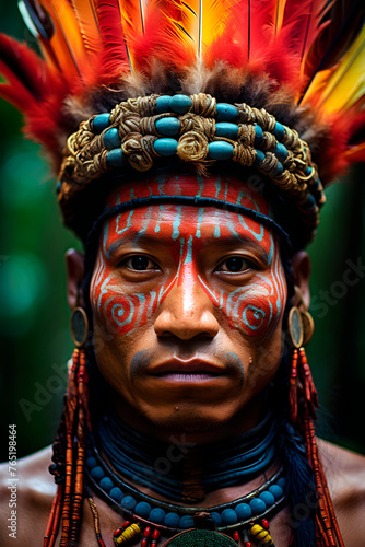 Portrait of an indigenous man from the Amazon.