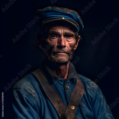 Portrait of old american confederate soldier.