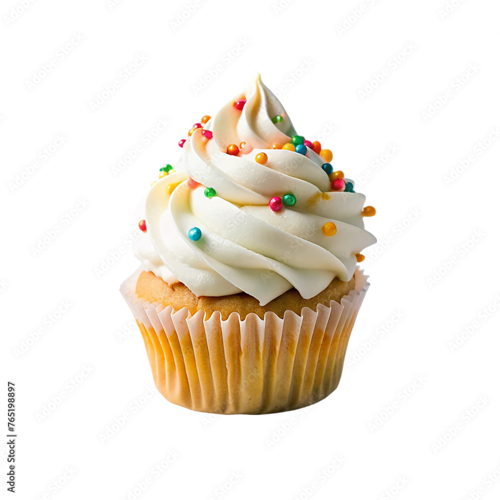 Cupcake with cream and colored sprinkles isolated on transparent background Cupcake with cream and colored sprinkles isolated on transparent background