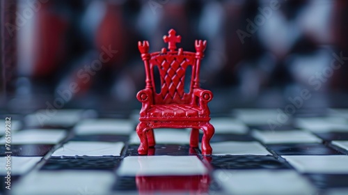 A striking image showcasing a miniature red royal chair, reminiscent of a medieval throne