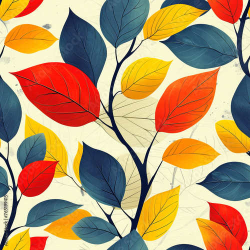 Seamless Leaf Pattern in Vibrant Colors