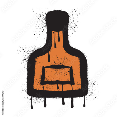 Whiskey bottle graffiti drawn with black spray paint art