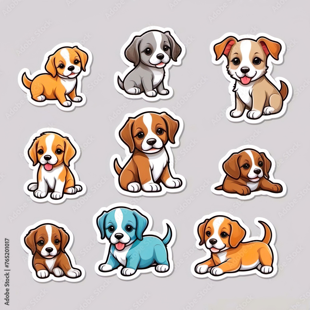 Diseño de pegatinas 3d perritos de varios colores Diseño de pegatinas 3d perritos de varios colores