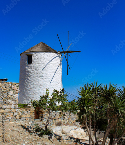 Windmill on the hill in Syros, Greece