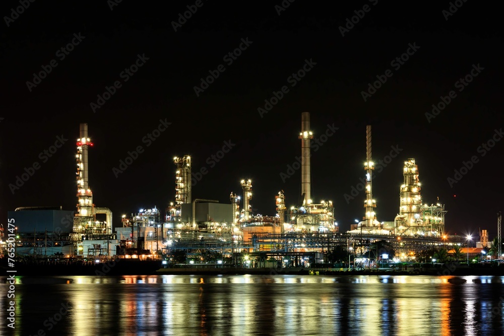 Oil Refineray Night With Reflection