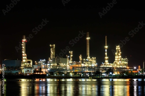 Oil Refineray Night With Reflection