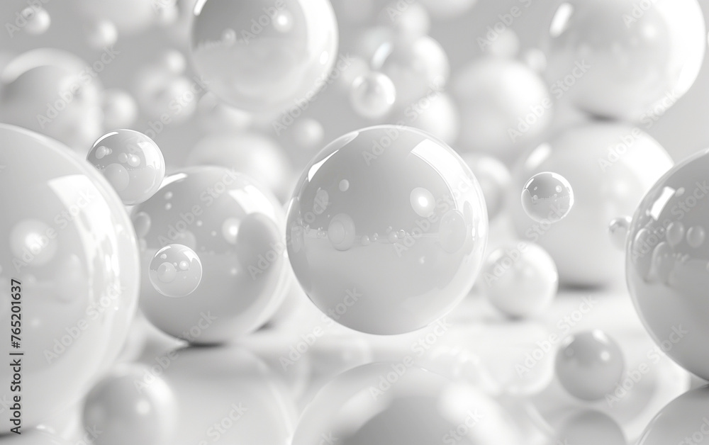 Serene scene: shimmering white spheres suspended in mid-air Serene scene: shimmering white spheres suspended in mid-air