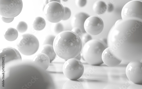Serene scene: shimmering white spheres suspended in mid-air