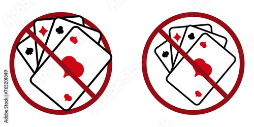 poker ban prohibit icon. Not allowed illegal gambling . Forbidden card games and casino