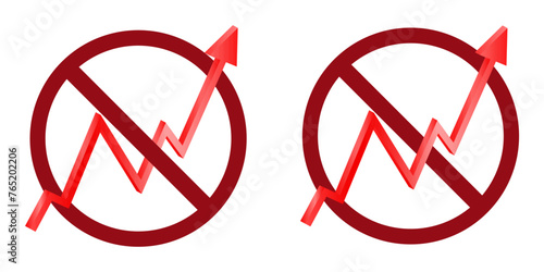 graph grow ban prohibit icon. Not allowed crossed arrow 3d graph.