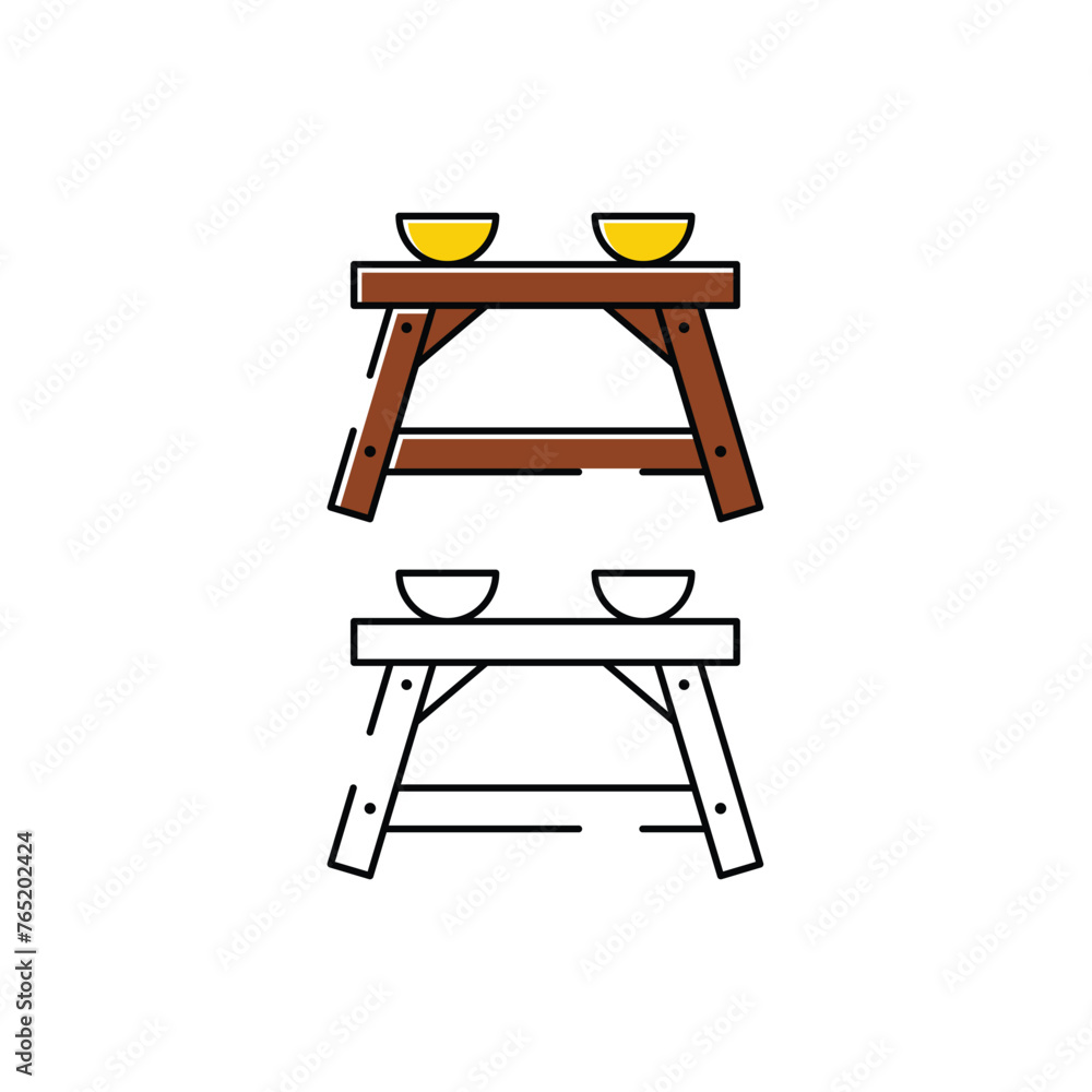 dining table icon illustration. white background. camping vector icon. dining table icon illustration. white background. camping vector icon.