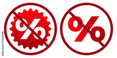 discount ban prohibit icon. Not allowed sale . Forbidden discounts