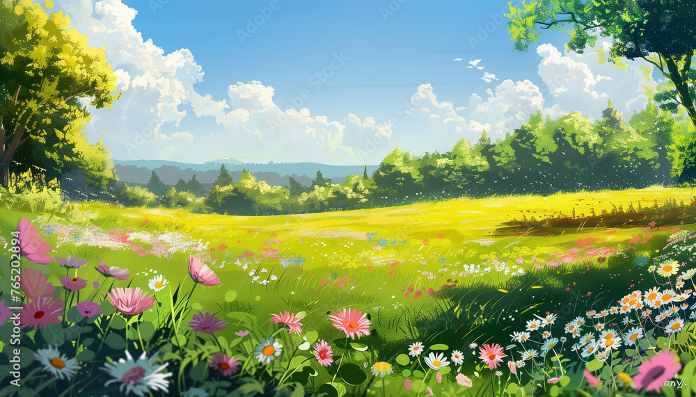 beautiful sunny meadow illustration