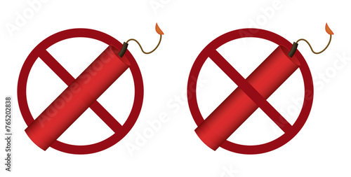 bomb ban prohibit icon. Not allowed dynamite or dynamite explosion. Forbidden boom