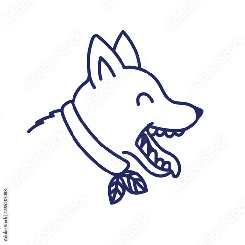 Smiling dog face side view line drawing isolated on white background. © galunga.art