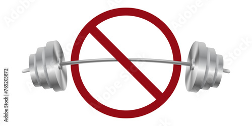 sport ban prohibit icon. Not allowed exercise. Forbidden barbell exercise