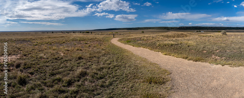 Fort Union National Monument in New Mexico. Preserves fort's adobe ruins along Santa Fe Trail. Earthworks and trail mark the site of the second star shaped fort.  photo