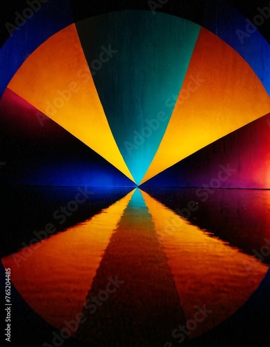 Artistic interpretation of a color spectrum arranged in a circular pattern, with a reflection on water creating a dual visual effect