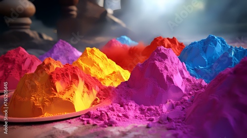 3d render of colorful Holi powder explosion in abstract background. © Robina