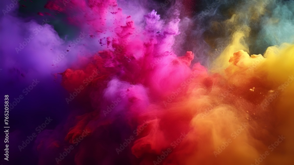 Colorful smoke explosion on black background. Abstract background. 3d rendering